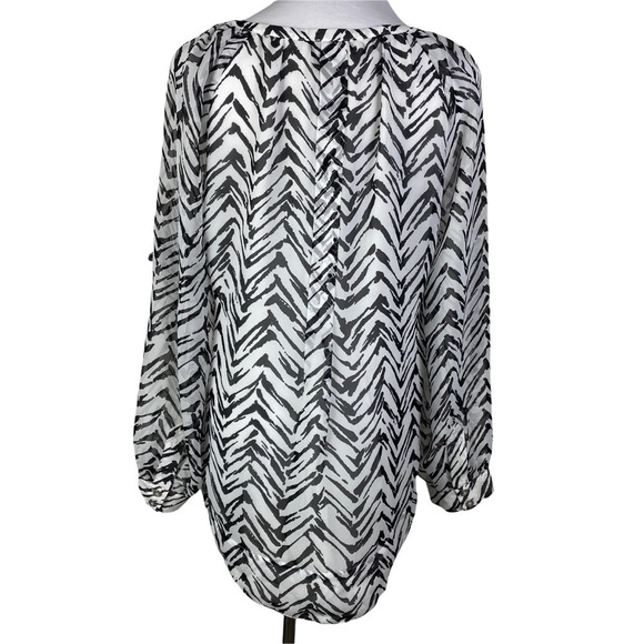 Grace Elements Chevron Striped Button Down Blouse - Picture 2 of 14